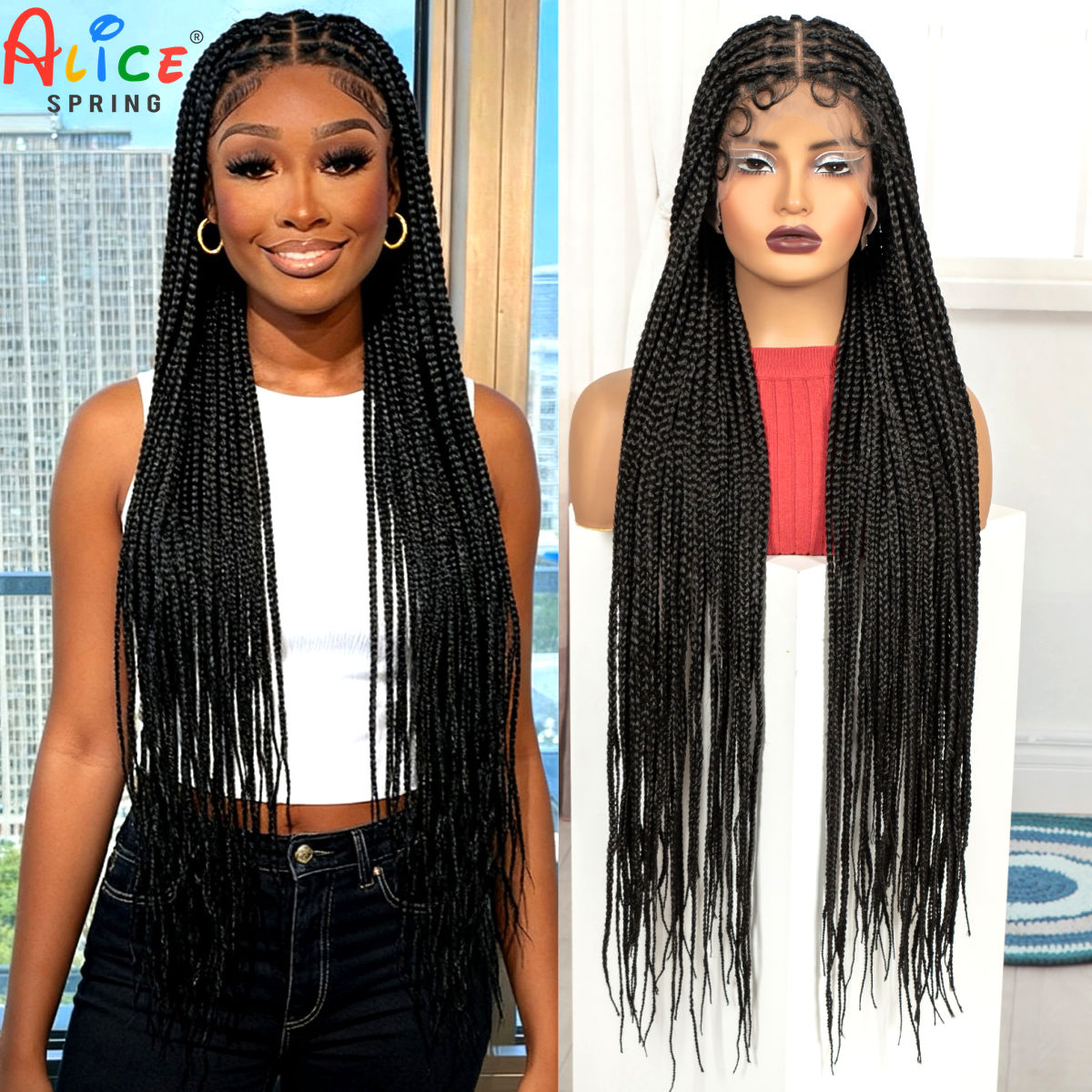 Synthetic Braided Wigs For Black Women - 36inch Long Box Braided Wigs Synthetic