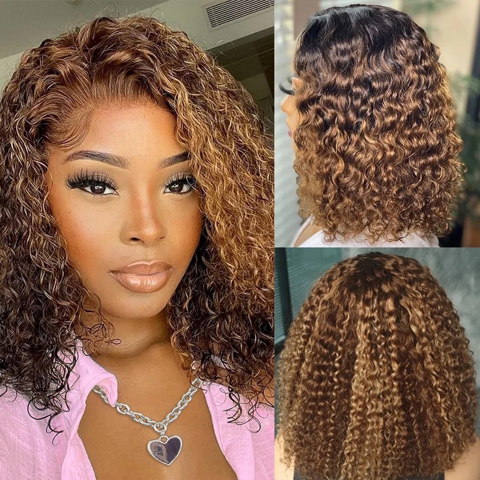 P4/27 Highlight Curly Short Bo - огляд і ціна Glueless Wear And Go Human Hair Wig