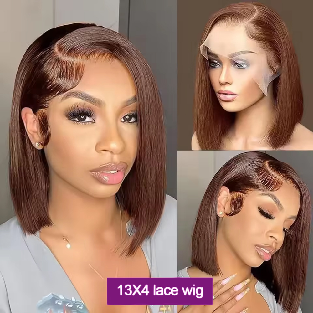 Pre Plucked Chocolate Brown Sh - огляд і ціна Pre Parted 13X4 Lace Front Bob Wig