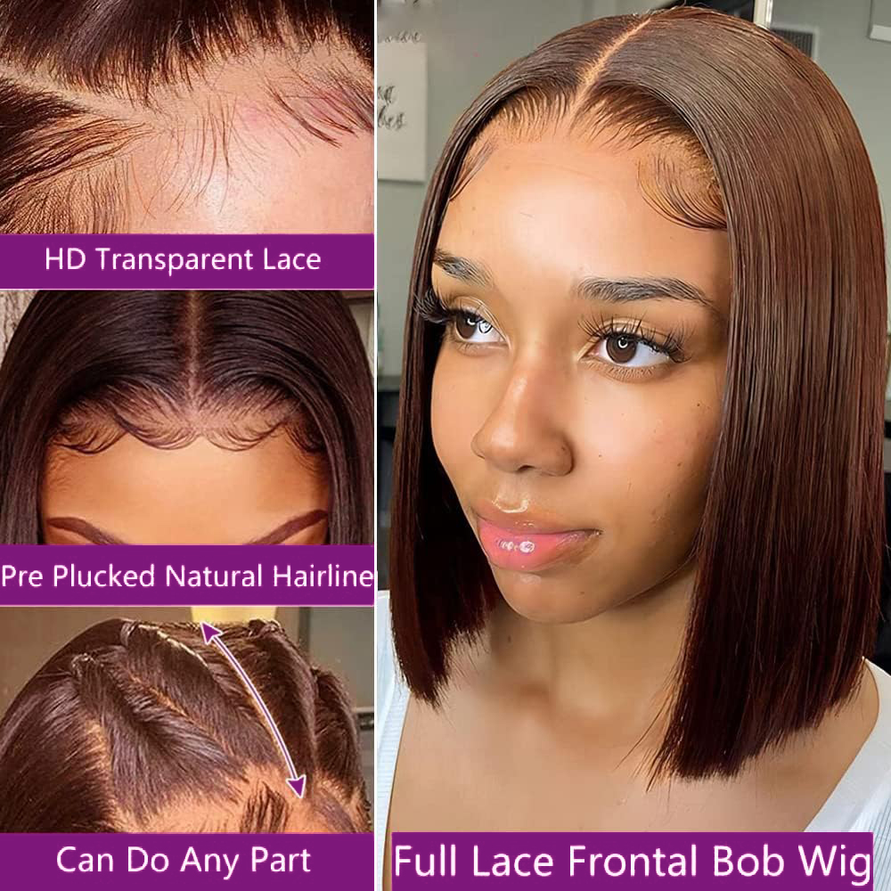 Pre Plucked Chocolate Brown Sh - огляд і ціна Pre Parted 13X4 Lace Front Bob Wig