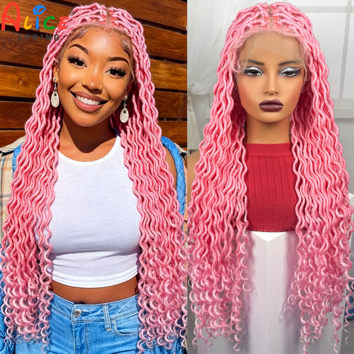 Pink Color Full Lace Braided W - огляд і ціна Synthetic Braided Wigs For Black Women