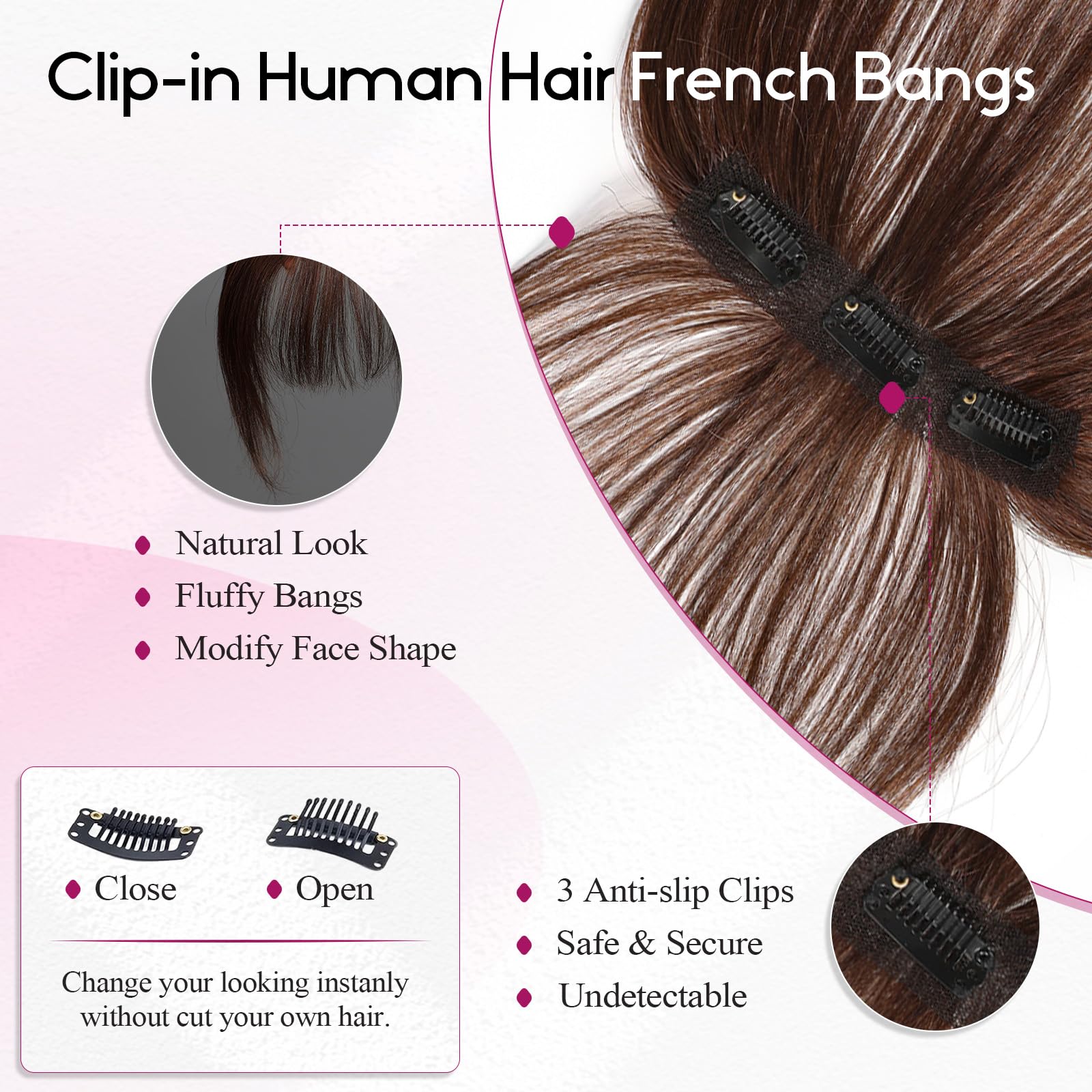 100% Human Hair Bangs Clips in - огляд і ціна Seamless Clip In Hair Extensions Human Hair
